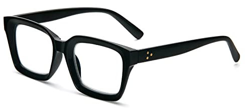 MMOWW Occhiali da Lettura Rettangolari - Oversized Square Frame Anti Luce Blu Occhiali donna uomo (Nero, +3.0)