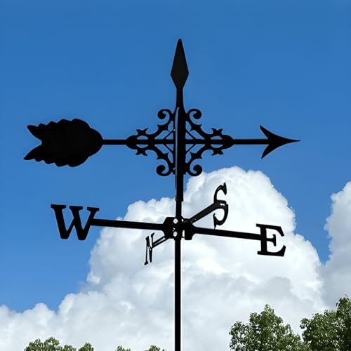 Windfahne für Draußen Metall Wetterhahn fürs Dach und Garten, Kreative Pfeil-Form Wetterfahne Weathervane Wind Vane Dekoration, Garten Windrichtungsanzeiger Wind Direction Indicator (Schwarz)