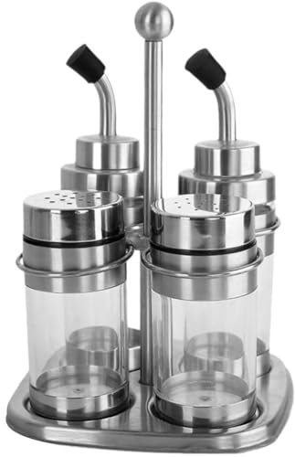 Abbdbd 4pcs Seasoning Dispenser Salt Pepper Shaker Set with Storage Stand, Glass Salt Shakers Olive Oil Vinegar Cruets for Home Kitchen
