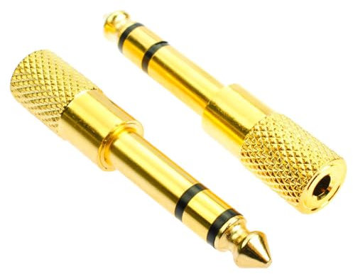 2 Pack Headphone Jack Adapter, 6.35mm Male 1/4 inch to 3.5mm Female 1/8 inch Adaptor Mic MIC Amplifier Converter, Copper Plated Gold Audio Jack Aux Earphone Adapter Anti- Magnetic Low Sound Loss