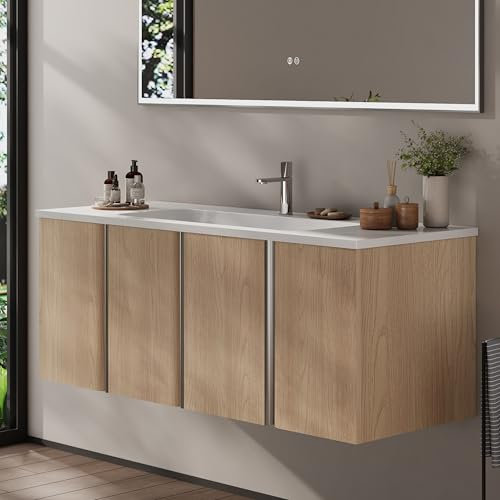 BRIDGE BENO Set Di Mobili Da Bagno Con Lavabo E Mobiletto Sottolavabo | Mobiletto Da 120 Cm, 4 Ante Con Chiusura Ammortizzata | Set Completo Per Il Bagno, Golden Sand