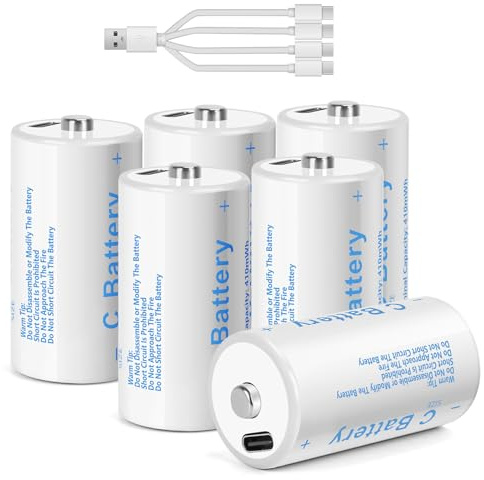 winbasic C Batteries C Size Rechargeable Lithium Batteries, LR14 4100mWh 1.5V USB-C Charging for Toys and Floodlights (6 Pack, C Battery)