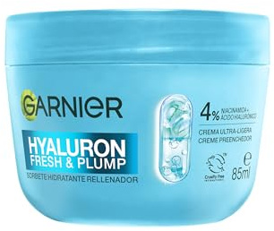 Garnier Hyaluron Fresh & Plump Sorbete Hidratante Rellenador Crema - 4% [Niacinamida + Ácido hialurónico] - Cruelty Free International y vegana - 85ml