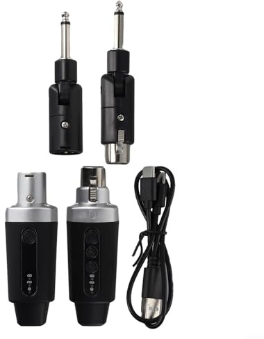 Autilyshop Convertitore microfono wireless 2,4 G XLR trasmettitore ricevitore con trasmissione audio digitale per microfono dinamico stabile, portata 50 m, design di blocco sicuro, ricarica integrata