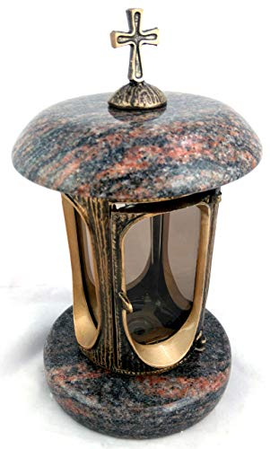 designgrab Tombe Lampe en aluminium messingfarbenem aspect ancien avec croix en aluminium et Granit Himalaya