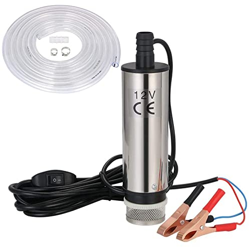 flintronic Water Pump, Diesel Fuel Pump 12V 51MM Stainless Steel Submersible Pump with Clip (Prohibited Gasoline&Flammable Liquids) Filter Removable | 4m Power Cord | Come with Fual Hose