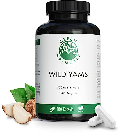 Wild Yams Kapseln - Hochdosiert: 1100mg pro Tagesdosis & 220 mg Diosgenin pro Tagesdosis - 3 Monate Vorrat (180 Kapseln) - Green Naturals®