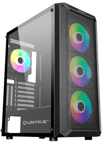 UNYKAch Caja de Ordenador ATX Armor 3GEN Black con Un Puerto USB Tipo C 3.1 y Dos 3.0, Cristal Templado Lateral y Cuatro Ventiladores ARGB 120 mm
