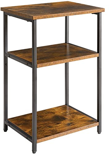 IBUYKE Industrial Side Table,End Table,Nightstand,3-Tier Storage Shelves,Steel Frame,for Hallway,Sofa,Living Room, Bedroom,Rustic Brown, 39 x 29 x 58.5 cm TMJ402H