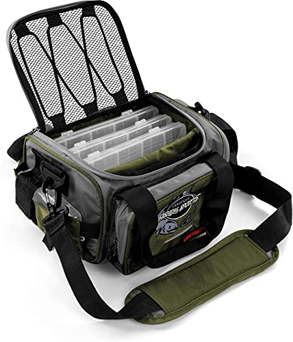 normani Angeltasche wasserdichte Forellenseetasche mit 4 Tackle Boxen Köderboxen Spinnfischentasche Angelbox Angelzubehör Angelrucksack für Angler Farbe Olive