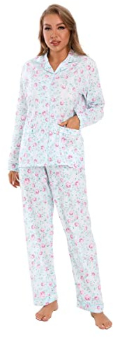 GLOBAL Conjunto de Pijama para Mujer 100% Algodón | Parte Superior Con Botones y Parte Inferior Con Cordón | PJS S-XXL