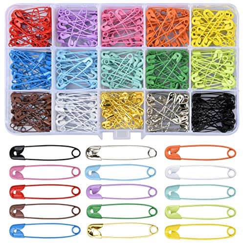 Nramwell 300 PCS Safety Pins, 31mm Colorful Metal Pins With Storage Box for DIY Knitting Clothing Sewing, 15 Colors