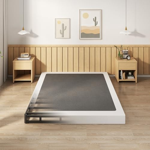 EMODA 5 Inch Box Spring Queen Size Bed Base, Heavy Duty Metal Queen Mattress Foundation with Fabric Cover, Easy Assembly, Black