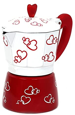 LaMcan Caffettiera moka caffettiera stampa cuore rosso caffettiera in alluminio moka pot espresso moka latte filtro semplice da usare (colore: rosso, dimensioni: 150 ml) (rosso 150 ml) regalo felice
