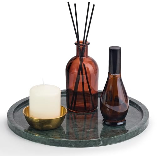 EHC Natural Marble Bathroom Vanity Tray - Decorative Candle Tray, Countertop Sink Storage Organiser for Cosmetic, Perfume, Home Decor - Round, Green, 26 x 26 x 1 cm