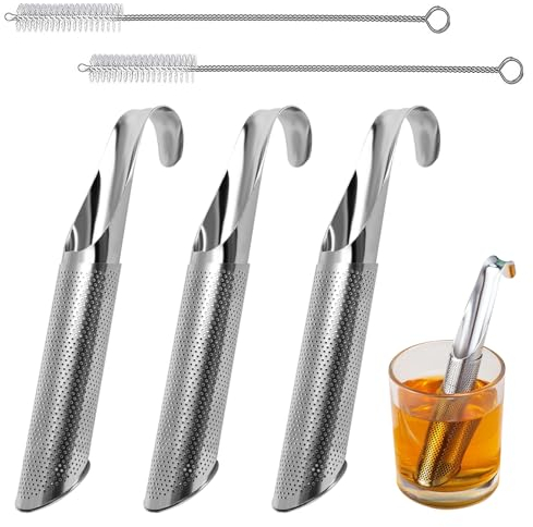 Keboyoe 3 Pièces Infuseur à Thé en Acier Inoxydable Filtre à Thé Tube Infuseur à Thé à Long Manche Diffuseur de Thé Réutilisabl Pipe à Thé Passoires de Diffuse avec 2 Pièces Brosse