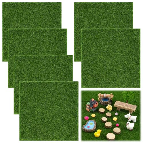 6 Stück Kunstrasen 15x15cm zum Basteln, Miniatur Rasen Dekoration für Wichtel, DIY Miniaturgarten Deko, Klein
