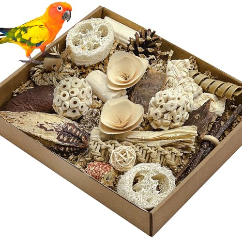 LOPERDEVE Natural Bird Toy Foraging Parrot Shredding Toys Box Conure Chewing Toys for Cockatiel Lovebird Parakeet Budgie Small-Medium Birds (Nature Color)