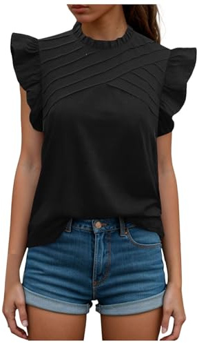 Générique Dam glad Raglan Ruffle Cap Sleeves Crew Neck Top Casual Loose Shirt sommartoppar topp