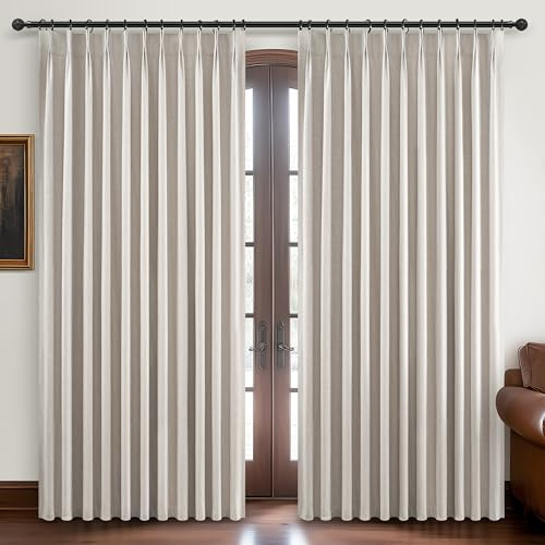 Pinch Pleated Blackout Curtains 60 Inches Wide for Living Room, Room Darkening Linen Blend Tan Viral Large Window Curtains for Bedroom Thermal Soundproof Natural Drapes 60W x 96L x 2Panels