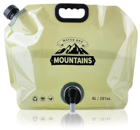 Coipdfty Water Jug Camping 2.1 Gallon Collapsible with Spigot, BPA Free Portable Water Pouch Foldable Water Bags for Outdoor Hiking, Travel and Emergency & Water Storage Containers (Beige-1Pcs)