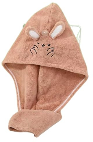 GLDFW - Cuffia per capelli asciutti con orecchie di coniglio, in pile di corallo, morbida e assorbente, ricamata