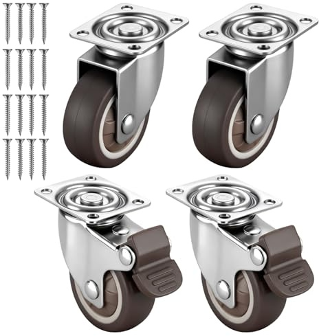Homshsjhkis 4 Pcs Ruote per Carrello, Ruote per Mobili Pesanti 25 mm, Rotelle Girevoli a 360° Piroettanti con 2 Freno, Rotelle Antigraffio Silenziose per Spostare Mobili Piccole, Tavolo, Armadio