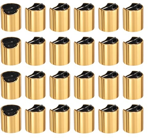sourcing map 24 tappi superiori a disco in plastica alluminizzata, 20/410, tappi di ricambio durevoli per bottiglie da spremere, bottiglie ricaricabili, plastica, vuoti, shampoo, oro nero