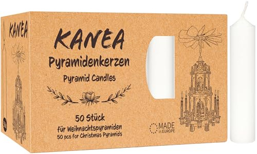KANEA 200 Pyramidljus – Festliga Trädljus för Julpyramider – Vaxdekorationer för Julgranar, 7 cm Höga, 14 mm Diameter, Perfekta för en Mysig Julstämning med Mjuk Glans – Vita