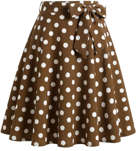 WERFORU Damkjol midikjol 50-talet kjol polka prickig rockabilly vintage en linje swing veckad kjol med bälte