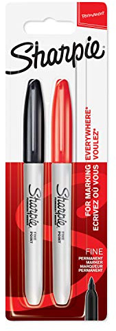Sharpie Permanent Markers, Fine Tip, Black & Red, 2 Pack