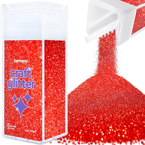 Hemway Craft Glitter Shaker Red 130g Microfine | for Resin & Epoxy Crafts, Christmas Art Supplies, Nail, Body, Face, Eye, Festival, Crafting, Slime, Sparkle