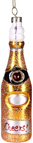 BRUBAKER Cheers! Champagner-Flasche Gold - Handbemalte Weihnachtskugel aus Glas - Mundgeblasener Christbaumschmuck Figuren lustig Deko Anhänger Baumkugel - 15 cm