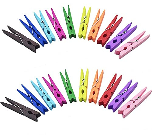 50 farbige Holz-Wäscheklammern, 7,4 cm, 10 Farben für Klammern, Bilder, Fotos, dekorativ, klein, bunt, Holzdekoration, Closepins Clips, je 10 Farben, 5 Stück