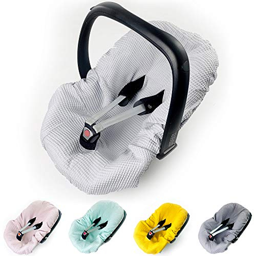 BABEES Sommerbezug Babyschale Bezug Universal 100% Waffel Baumwolle Schonbezug Babyschalebezug Kindersitzbezug Waffelpique Silber
