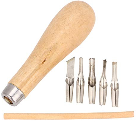 Linolschneider Kit 5 in 1 Linoleum Schneider 5 Klingen Holzgriff Linolschnitt Set Linoldruck Werkzeug für Teppichschneiden Drucken Stempeln, Gummistempel, DIY Schnitzen, Blöcke, Sculpting