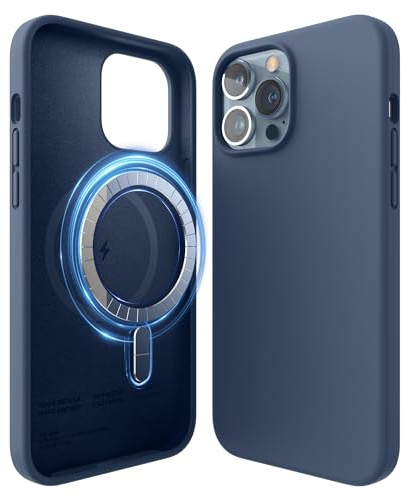elago Magnetic Silicone Case Compatible with iPhone 13 Pro Max Case (6.7) Compatible with MagSafe, Built-in Magnets, Protective Cover, Compatible with MagSafe Accessories (Jean Indigo)