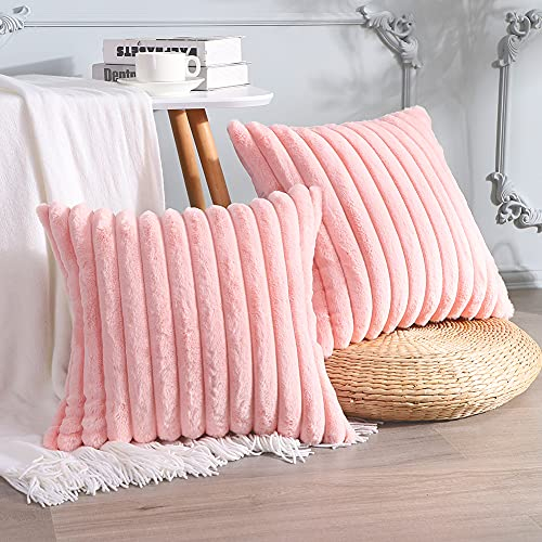 Soleebee 2er Set Plüsch Samt Kissenbezüge, Weiche Künstliche Pelz Dekorativ Kissenbezug Sofa Zierkissenbezüge Dekokissen Kissenhülle Set für Couch Schlafzimmer Zuhause Auto Dekor (40x40cm, Rosa)
