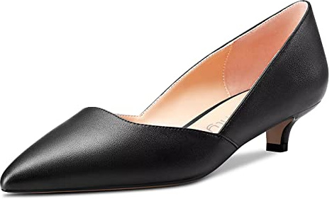 NobleOnly Femmes Kitten Bas Talon Heel Pointu Bout Escarpins Slip-on Mariage Bureau 3.5 CM Heels Noir 43 EU
