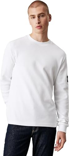Calvin Klein Badge Waffle Ls Tee J30J323485, Top in Maglia a Maniche Lunghe, Uomo, Bianco (Bright White), M