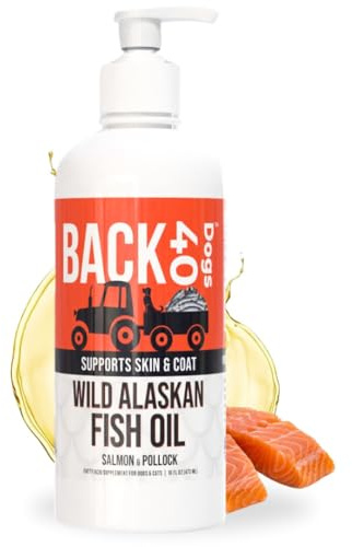 BACK 40 Dogs Wild Alaskan Fish Oil for Dogs, Skin and Coat Supplement for Dogs & Cats, Omega-3-Rich Salmon and Pollock Oil, EPA & DHA Dog Salmon Oil for Brain, Heart, and Joints 16 fl oz (473 ml)
