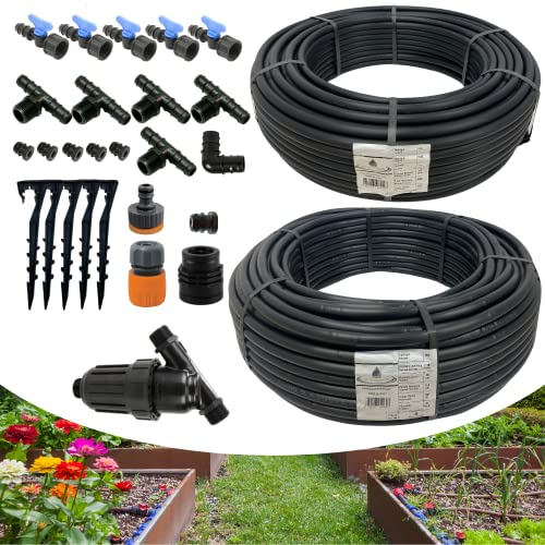 Kit Irrigazione a Goccia da 50 mq per Orto e Giardino, con Ala Gocciolante ø 16 mm passo 20 cm, 25 Raccordi e Filtro, MADE IN ITALY - Orto Facile