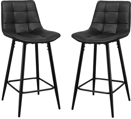 Panana Lot de 2 Tabourets de Bar, Chaises Hautes, Revêtement en PU avec Dossier et Repose-Pieds, Cadre en Métal pour Bar Bistro, 43 cm (L) x 34 cm (l) x 97 cm (H) (Noir)