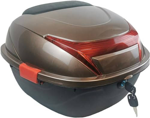 VECNUM Top Case Moto Universel, Boîte de Queue pour Scooter, Moto, Cyclomoteur et Quad, Casque Arrière Rangement, Marron