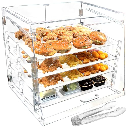Cityjoy 4 Ablagen, transparente Theken-Bäckerei-Vitrine, 55,5 x 53 x 53,3 cm, abnehmbare Gebäckvitrine, Acryl-Brotschrank mit Hintertüren, Party-Kuchenständer, staubdichtes Dessertregal