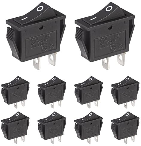 VEXUNGA Interrupteur a Bascule Noir 2Positions 15A 250VAC 20A 125VAC Bouton Marche/Arret Commutateur ON-OFF SPST 2Broches (10 Pièces)
