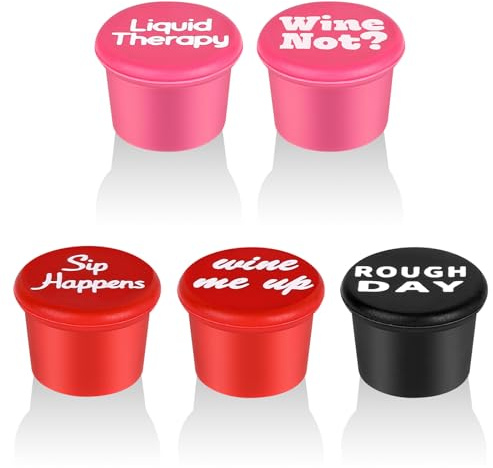 Qianyu 5 Pack Funny Silicone Wine Stoppers Accessories for Wine Lovers Gifts Reusable Bottles Cover Caps Replace Wine Saver Bottles Corks Airtight Seal Decorative To Preserve Fresh