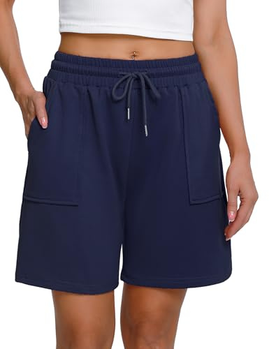 Marvmys Womens Running Shorts Casual Lounge Bottoms Gym Shorts Ladies Soft Cycling Short High Waist Athletic Sweat Jogging Sport Workout Hiking Fashion with Big Pockets Navy Blue XXL