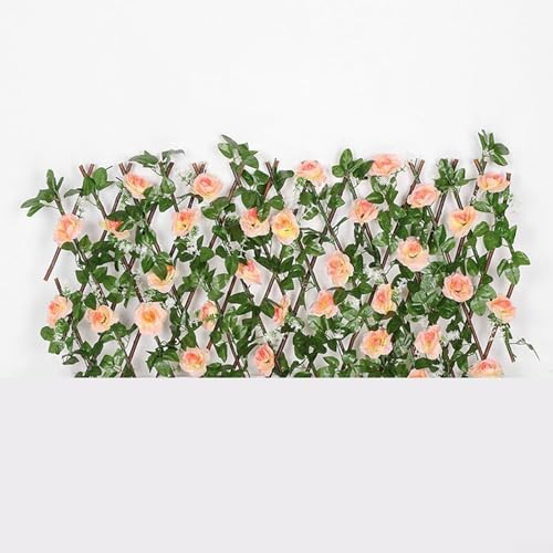 BBTISG Brise vue Extensible Clôture Artificielle avec Fleurs Panneaux de Treillis Extensibles Panneaux De Haie Artificiels Extensible pour Jardin, Balcon et Extérieur (champagne)