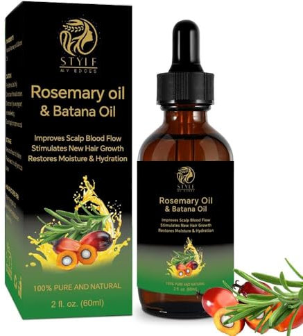 Style My Edges Rosemary Oil and Batana Oil, 60ml, Improves Scalp Blood Flow, Stimulates New Hair Growth, Restores Moisture and Hydration, 100% Pure and Natural
